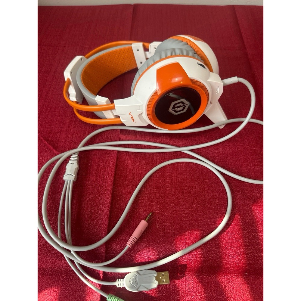 AULA Stereo Gaming Headset Orange White Wired Headphones with Mic 3.5mm USB - Picture 3 of 5